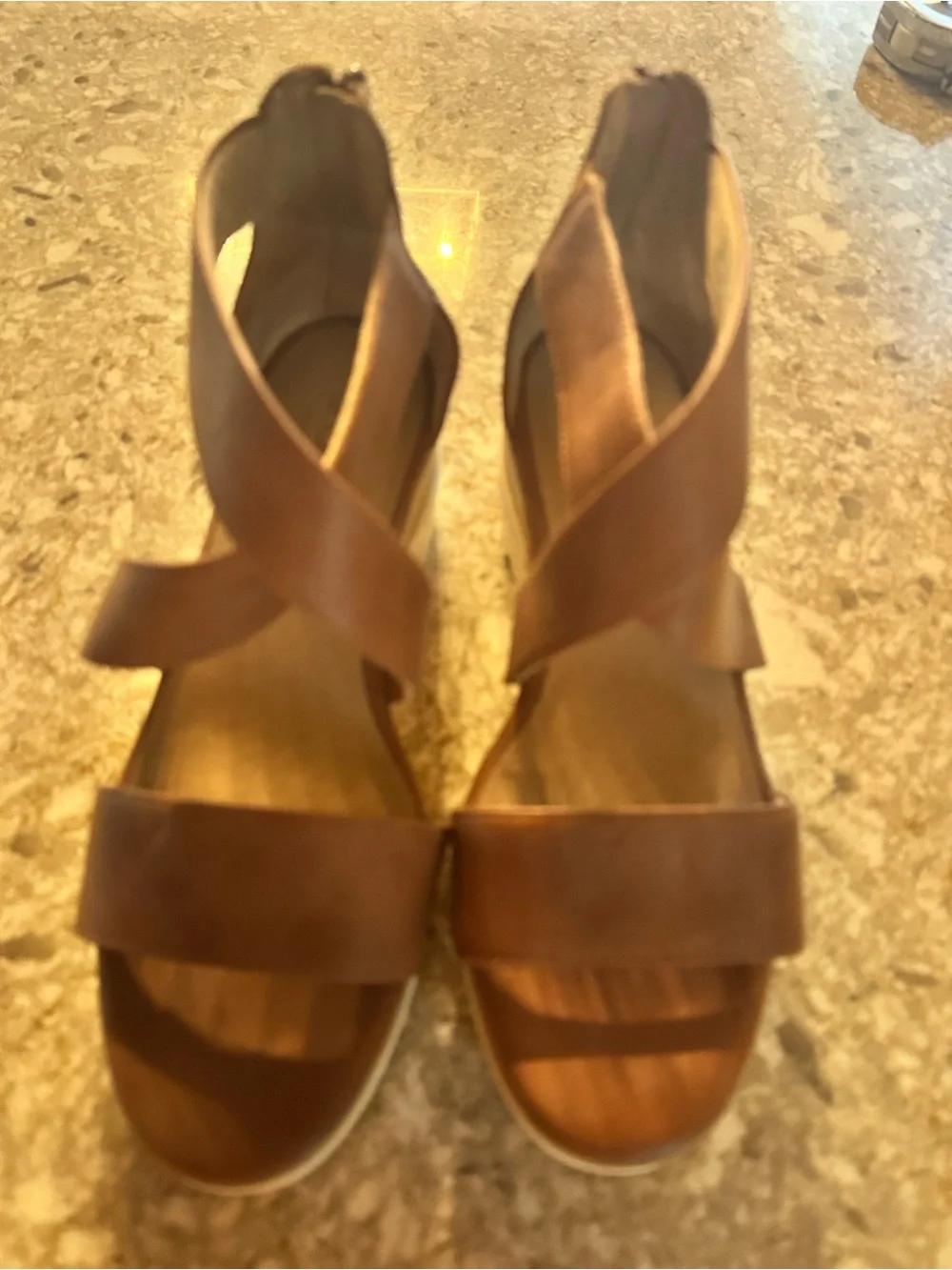 SOUL Naturalizer Brown Leather Platform Sandals - Women's Comfort Wedge 9w